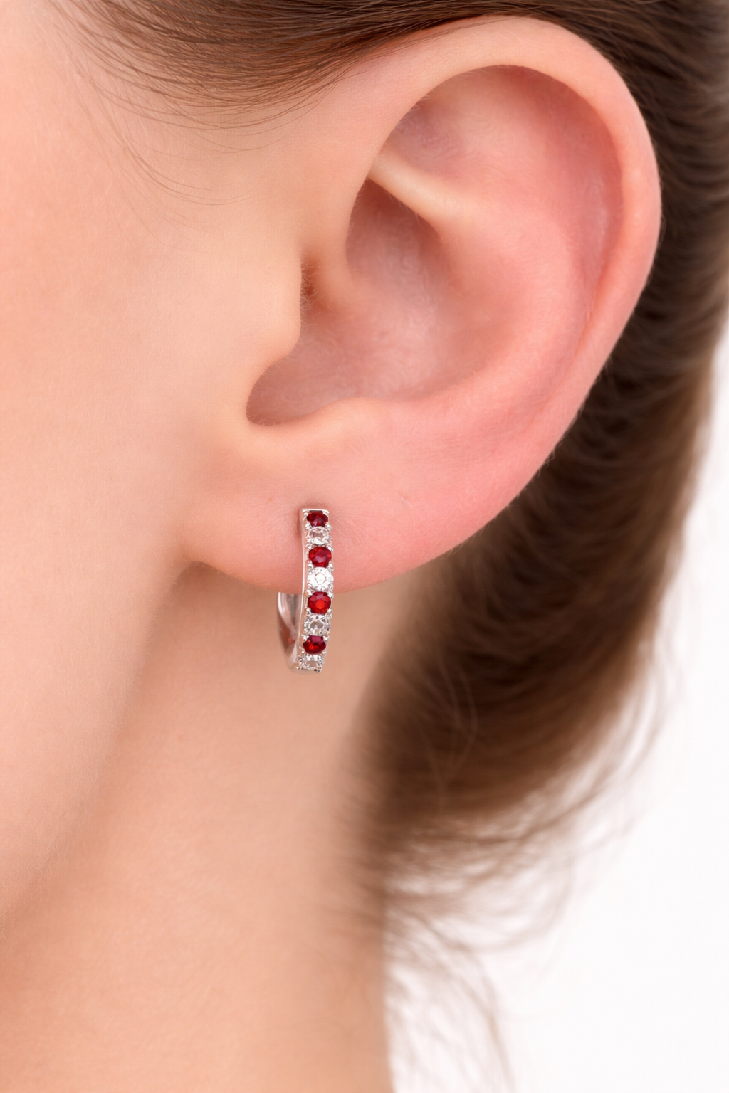 White Gold Diamond & Ruby Hoops