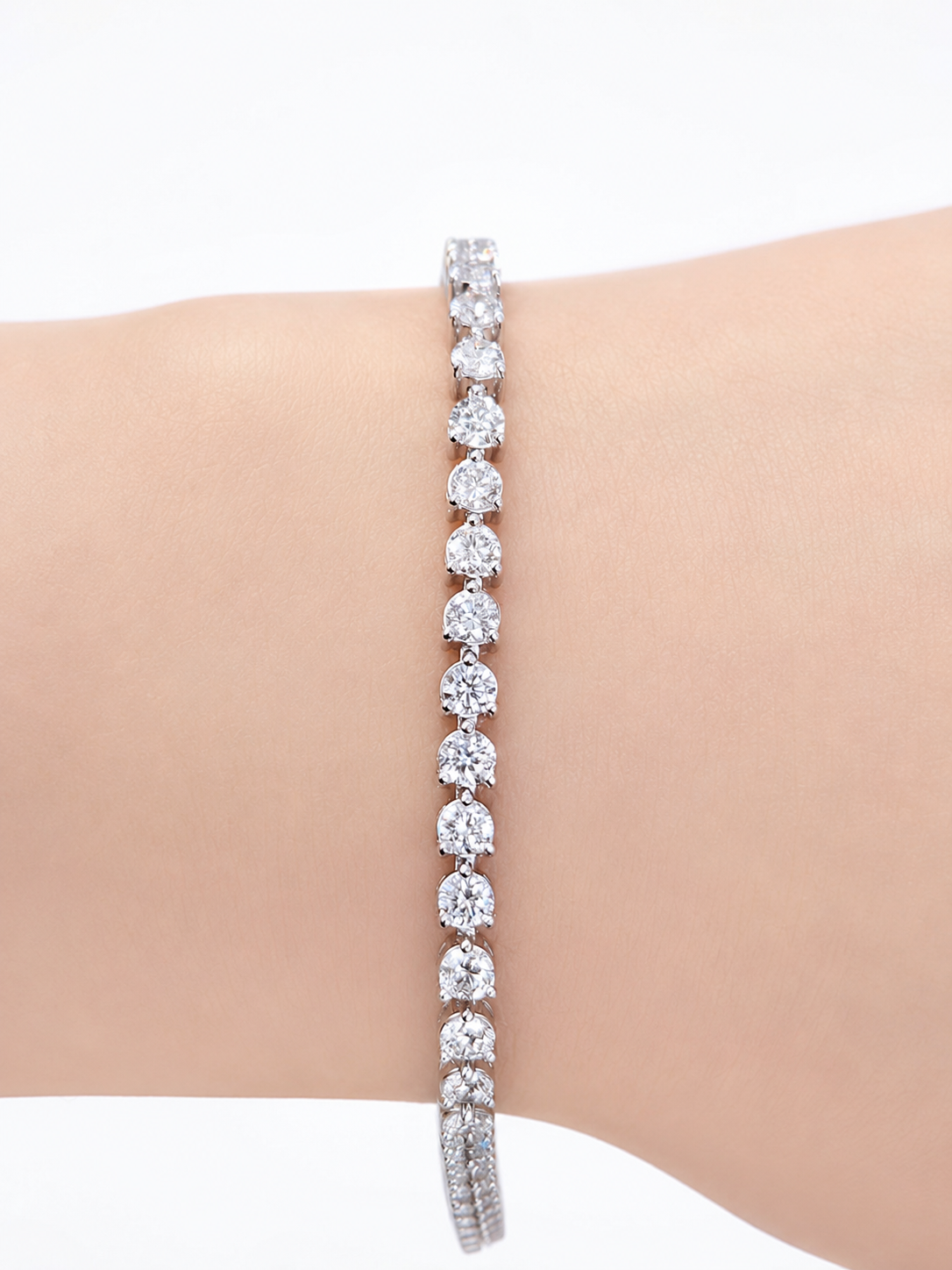 3.93cttw White Gold 3 Prongs Lab Diamond 7.25" Tennis Bracelet