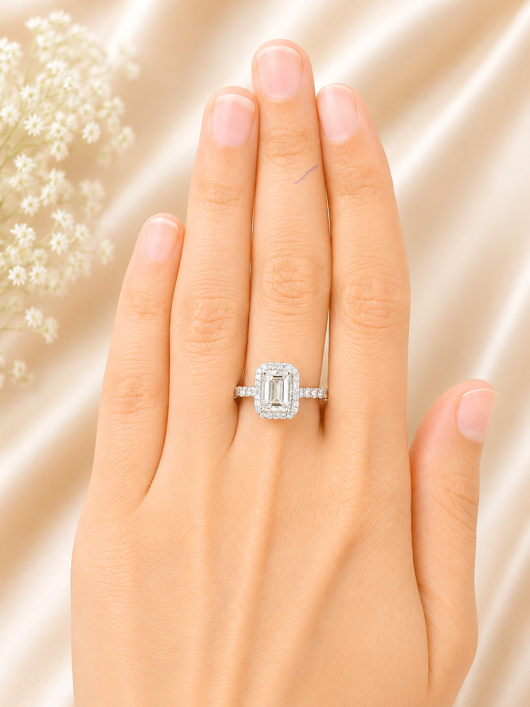 1.89cttw White Gold Emerald Halo Lab Diamond Ring