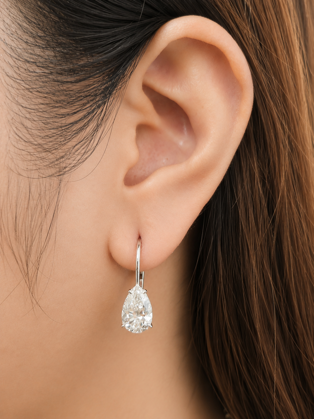 White Gold Pear Shaped Lab Diamond Dangle Earring
