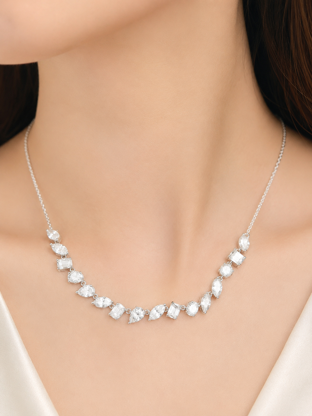 IGI 6.95cttw White Gold Multi Shape Lab Diamond Necklace