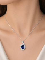 1.27cttw White Gold Blue Oval Lab Diamond Pendant
