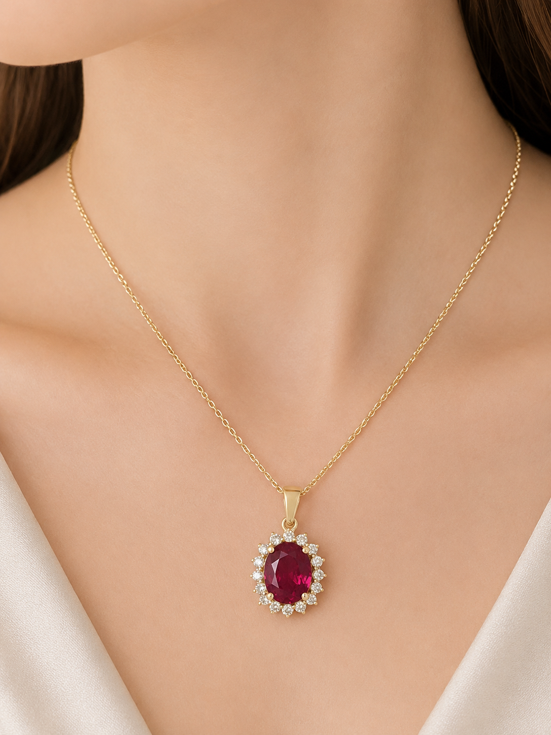 3.11cttw Yellow Gold Ruby Pink Lab Diamond Pendant