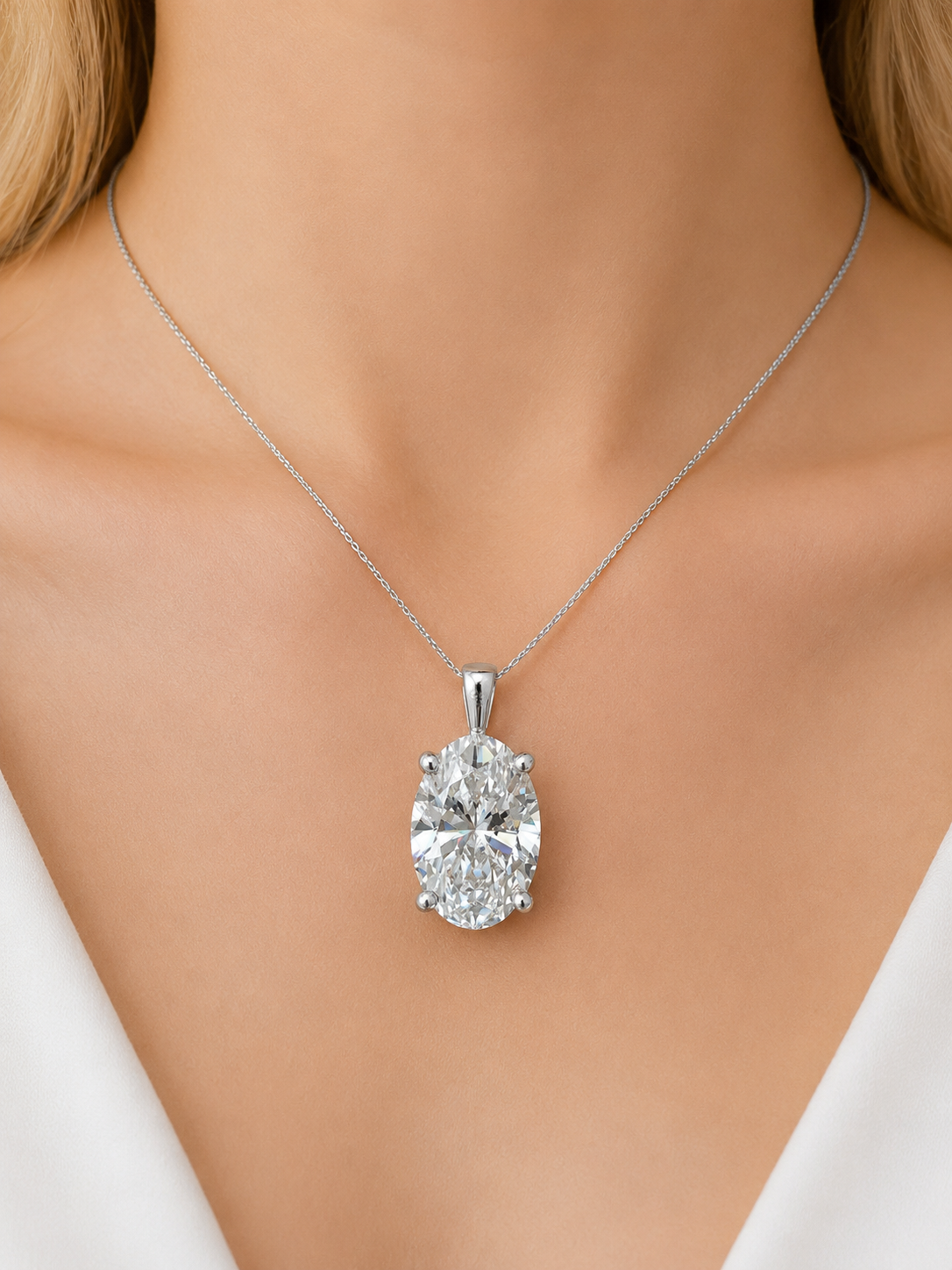 IGI 3.02cttw White Gold Oval Lab Diamond Pendant