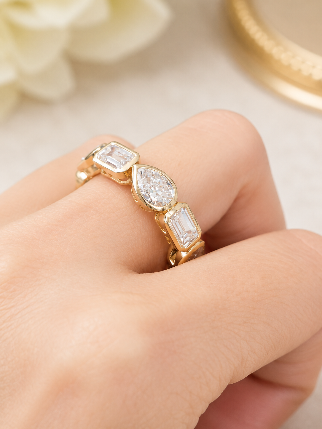6.07cttw Yellow Gold Multi Shape Lab Diamond Eternity Band