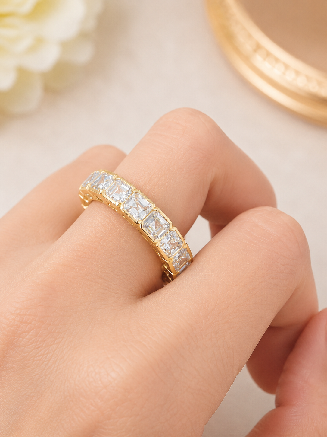 7.34cttw Yellow Gold Asscher Lab Diamond Eternity Band