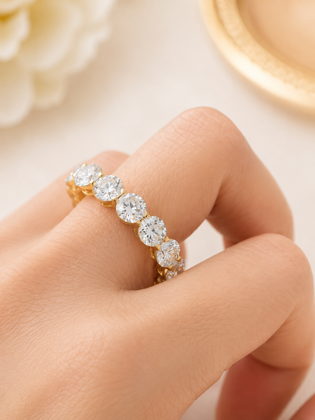 5.45cttw Yellow Gold Half Emerald Half Round Eternity Band