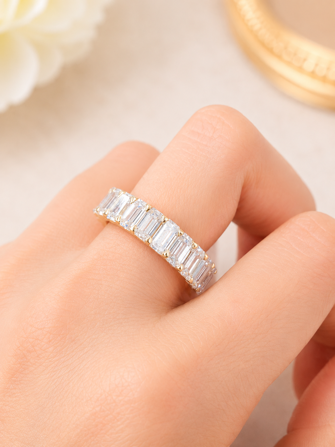 5.45cttw Yellow Gold Half Emerald Half Round Eternity Band