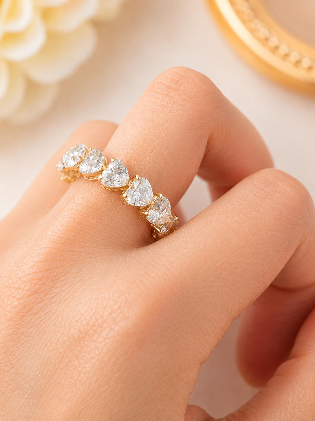 5.47cttw Yellow Gold Heart Shape Lab Diamond Eternity Band