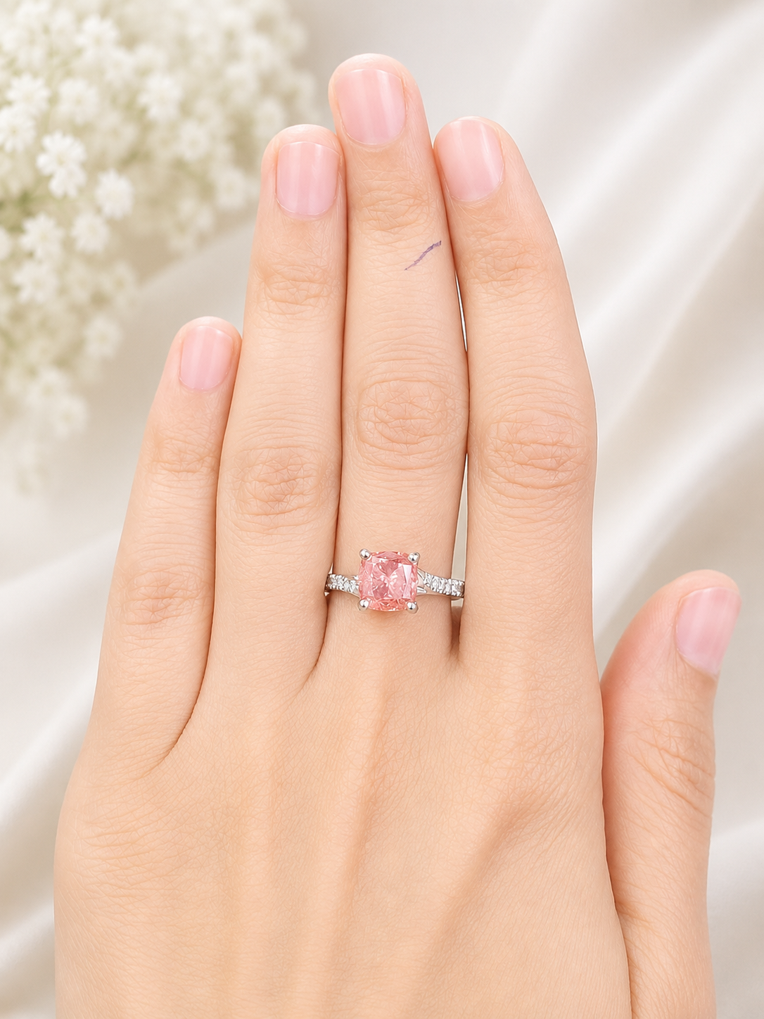 2.63cttw White Gold Fancy Pink Cushion Lab Diamond Ring
