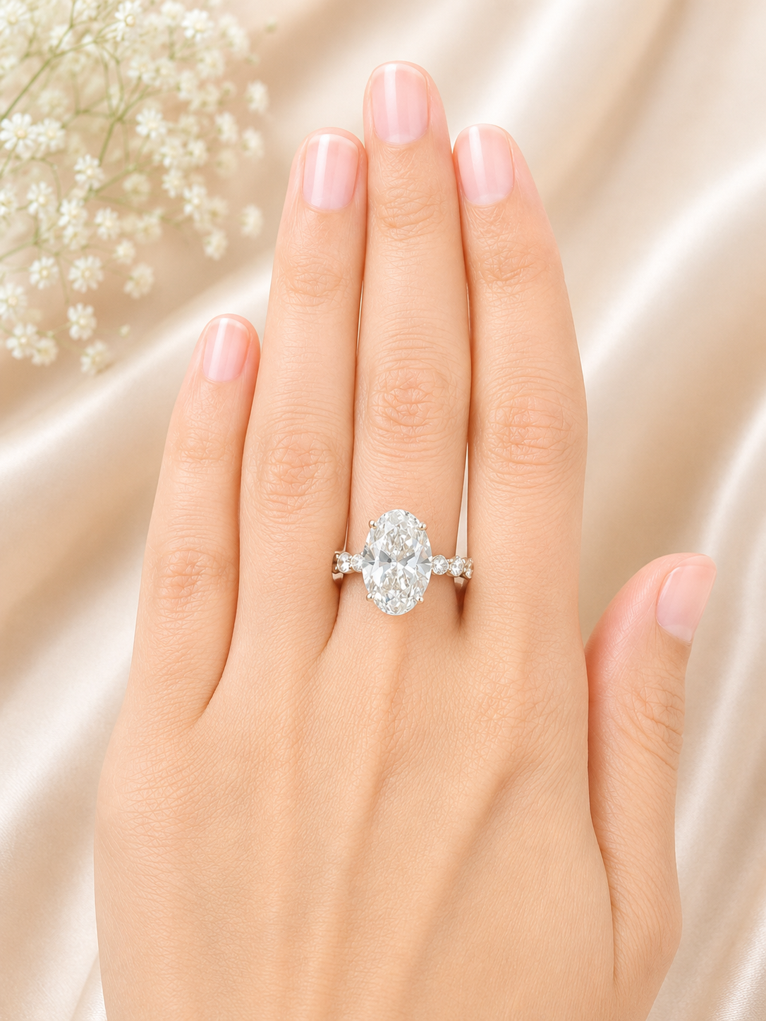 7.77cttw Yellow Gold Oval Lab Diamond Ring with Eternity Band