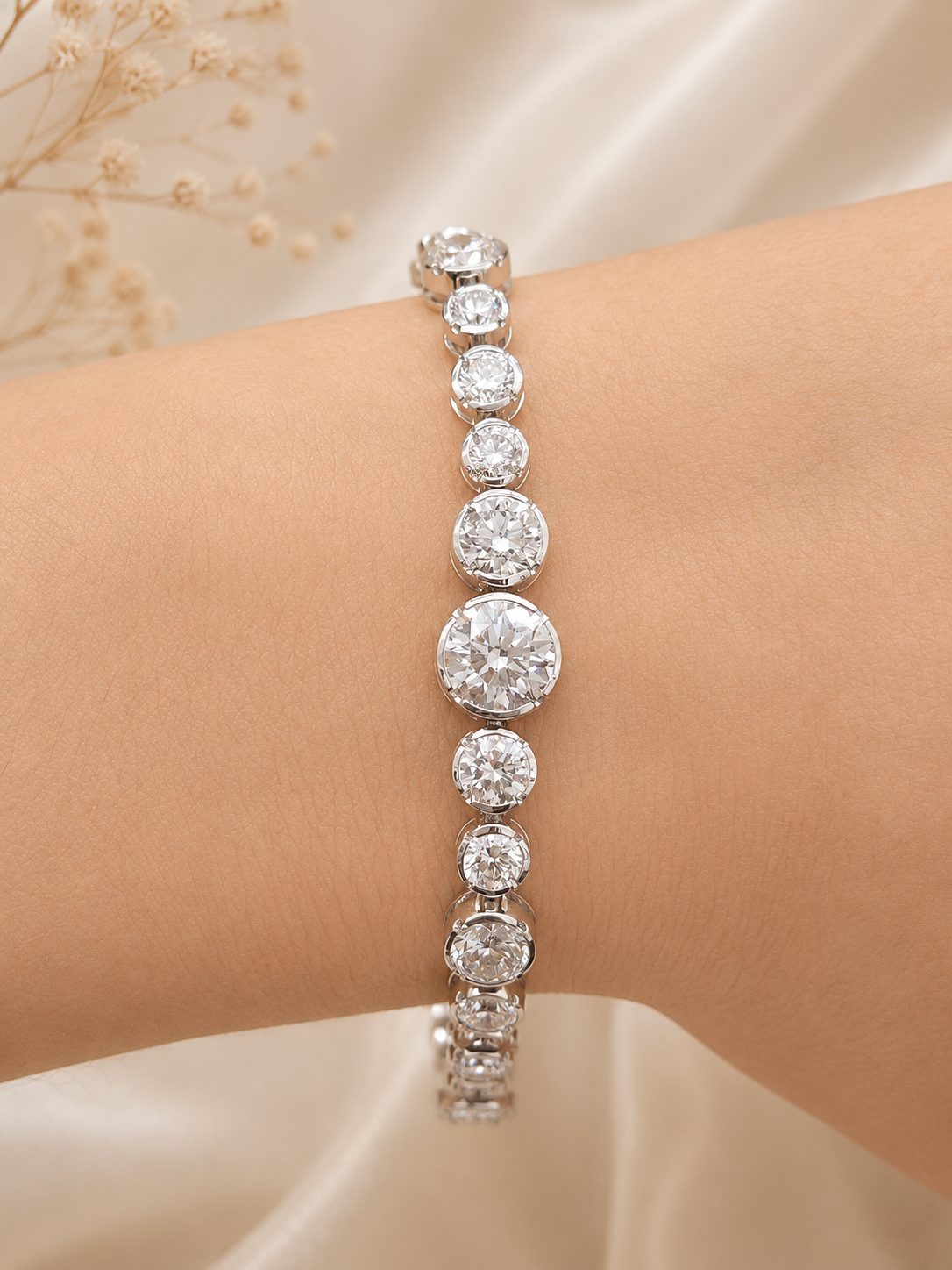 White Gold 10.22ct Round Lab Diamond 7" Bracelet