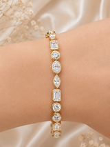 Yellow Gold Multi Shaped Lab Diamond 7" Bracelet