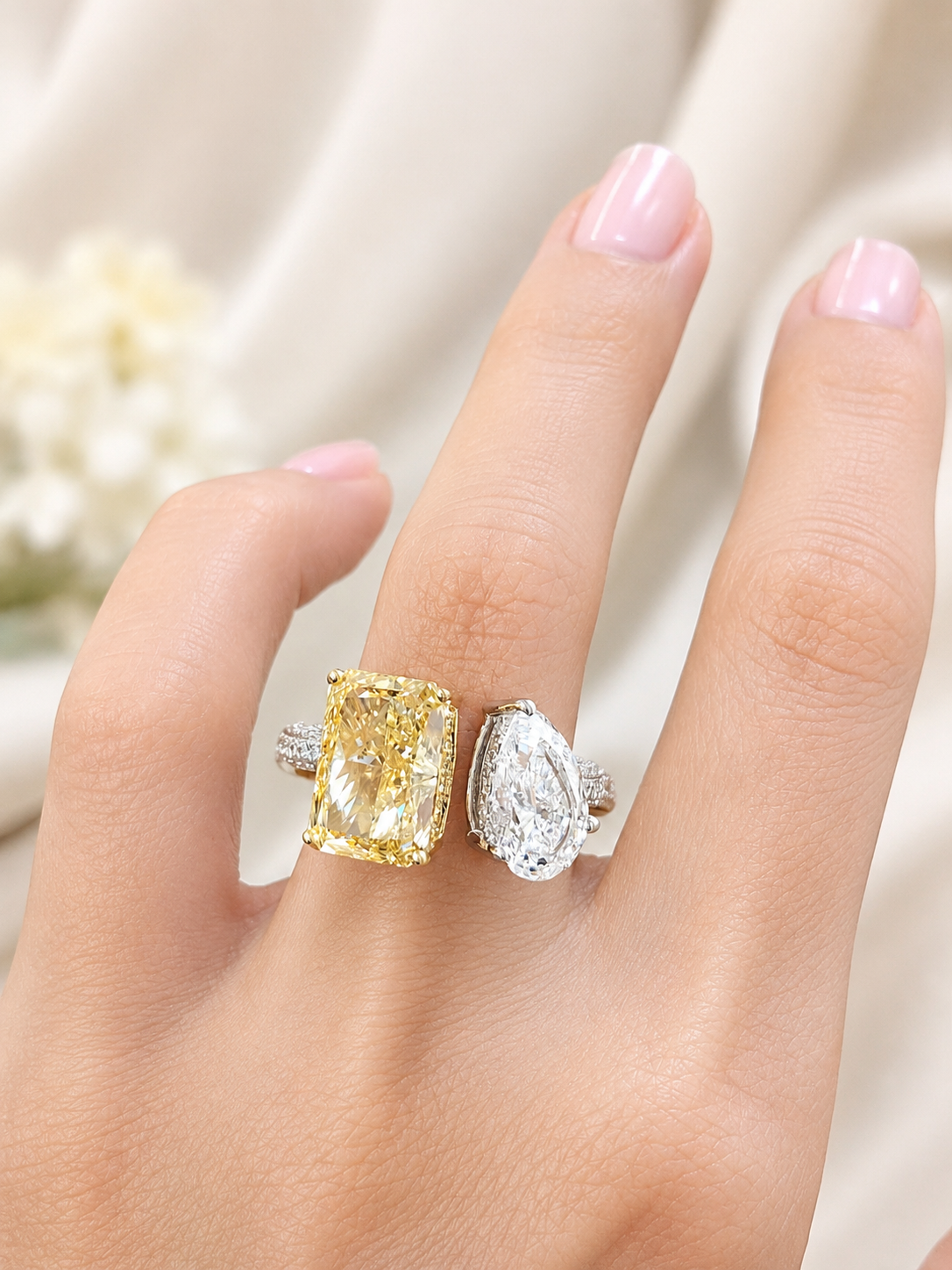 EGL Certified 6.04cttw two tone Yellow Radiant & White Pear lab diamond Ring