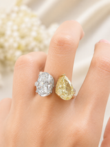 EGL Certified 6.74cttw Two Tone Yellow Pear & White Oval Lab Diamond Ring