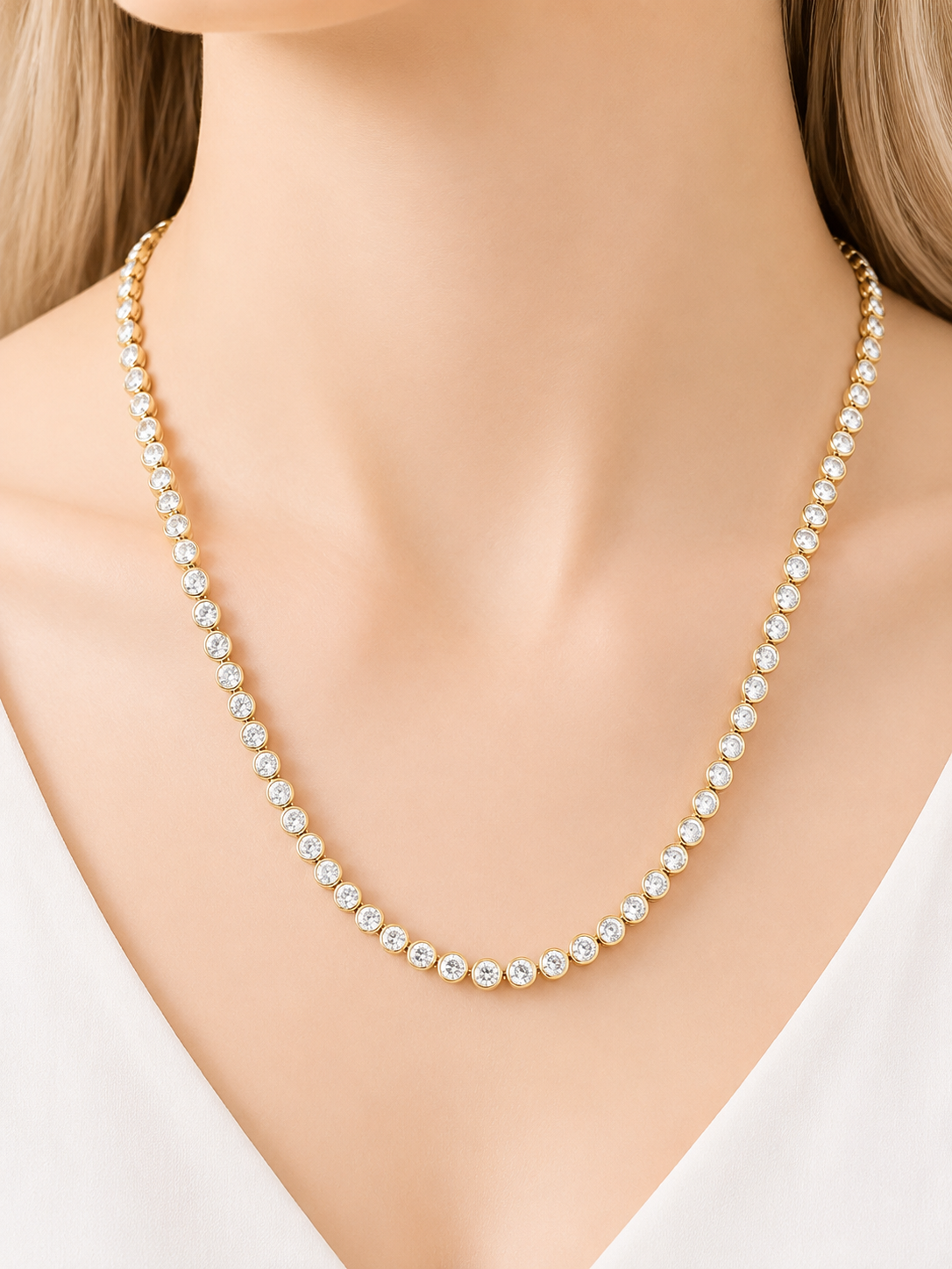 6.44cttw Yellow Gold Bezel Set Round Lab Diamond 16" Necklace