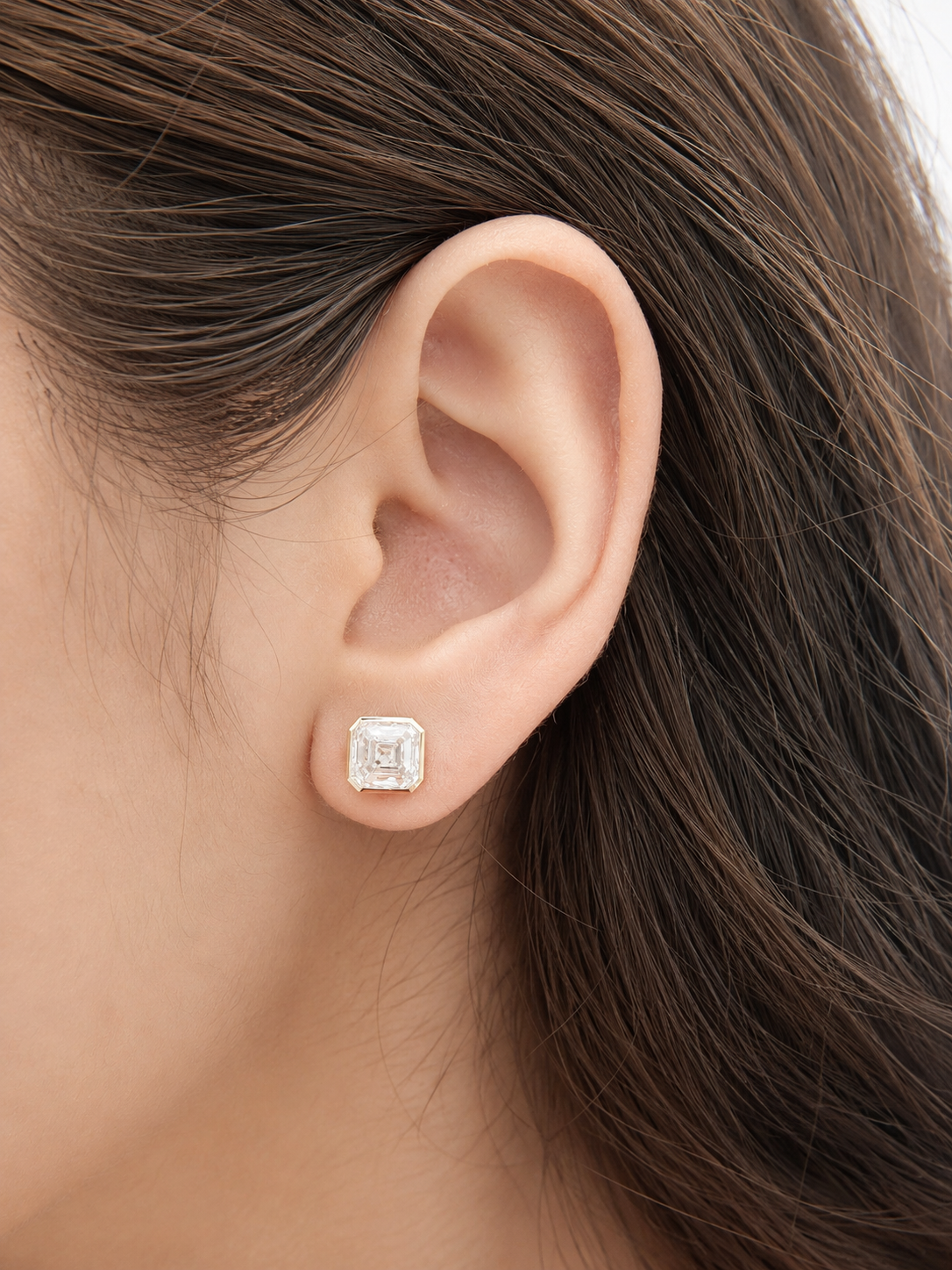 4.04Cttw Bezel Set Yellow Gold Asscher Shape Lab Diamond Earring