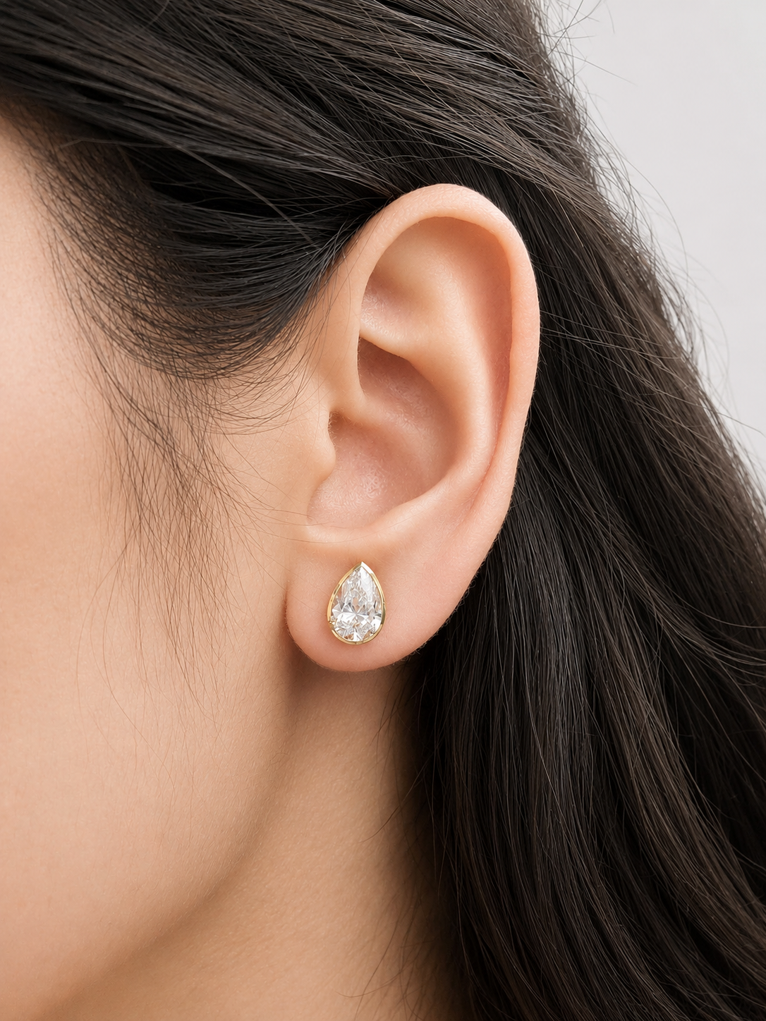 3.04Cttw Bezel Set Yellow Gold Pear Shape Lab Diamond Earring