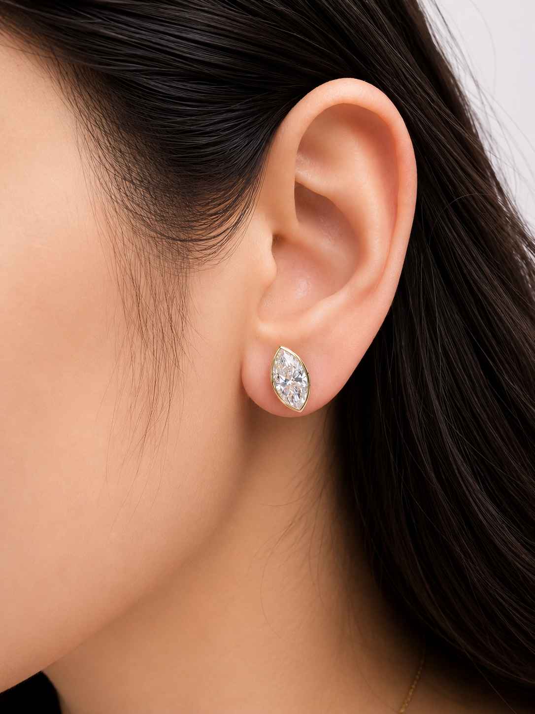 4.05Cttw Bezel Set Yellow Gold Marquise Shape Lab Diamond Earring