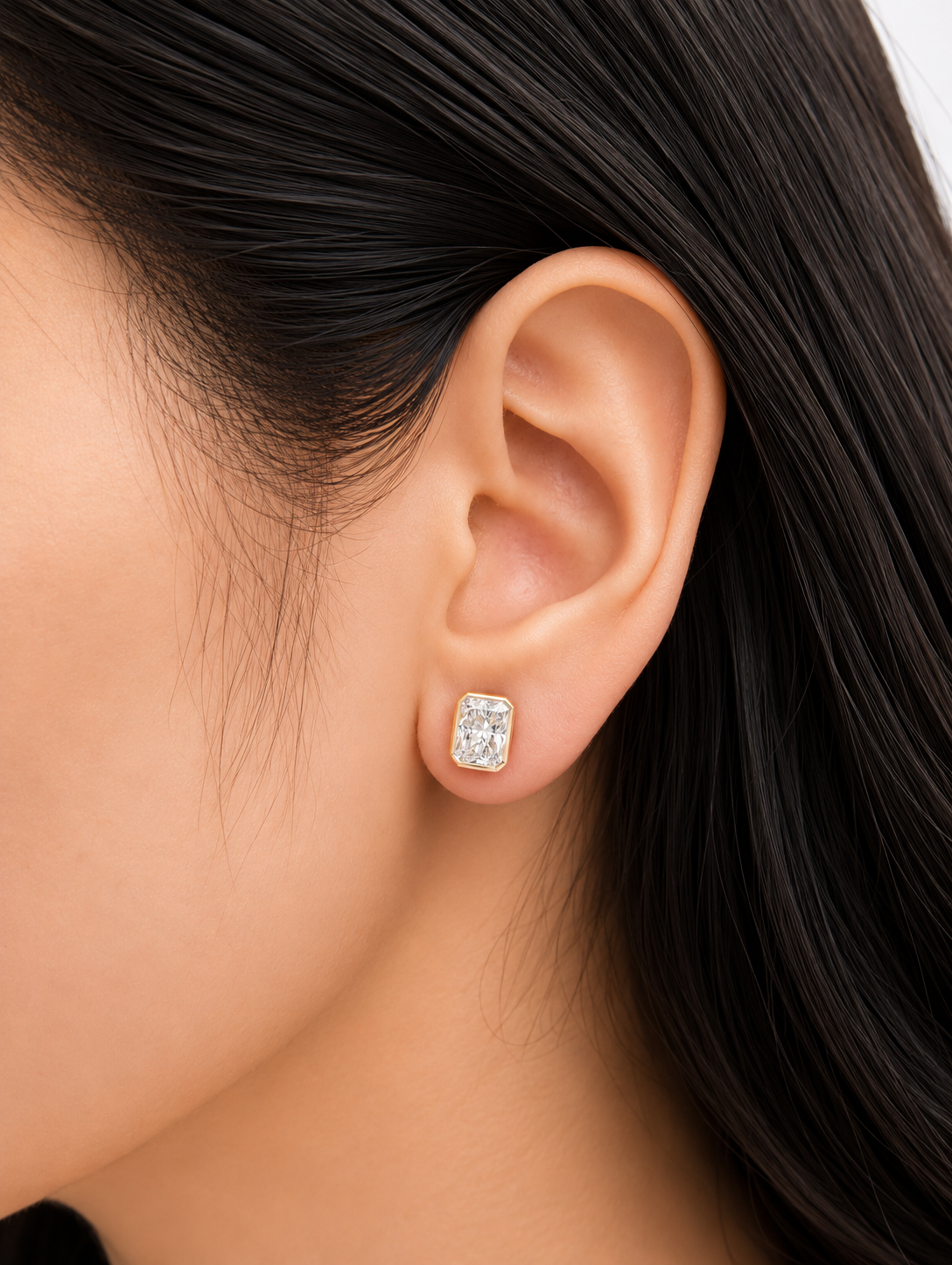 2.07Cttw Bezel Set Yellow Gold Radiant Shape Lab Diamond Earring