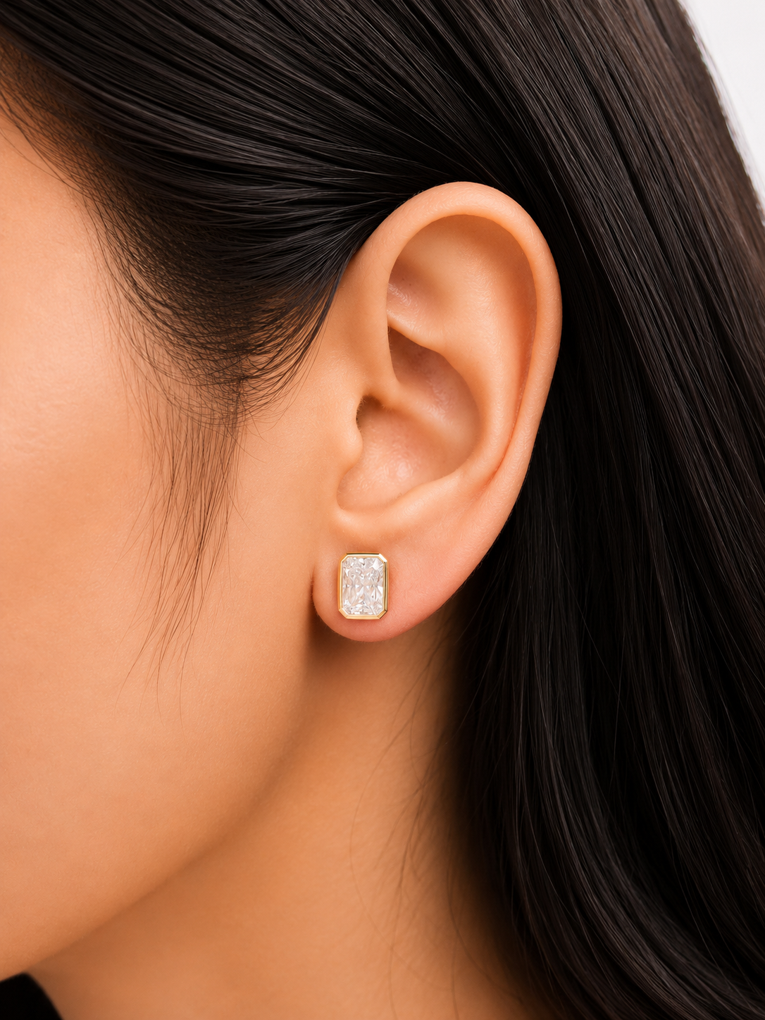 3.05Cttw Bezel Set Yellow Gold Radiant Shape Lab Diamond Earring