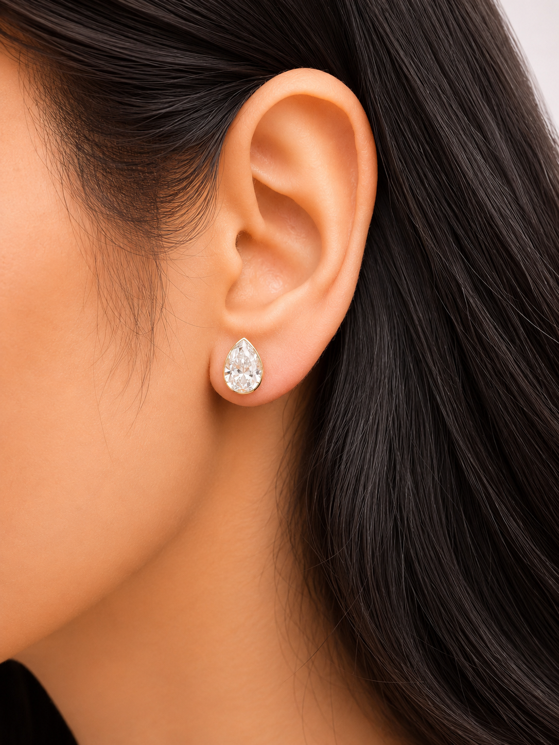 4.05Cttw Bezel Set Yellow Gold Pear Shape Lab Diamond Earring