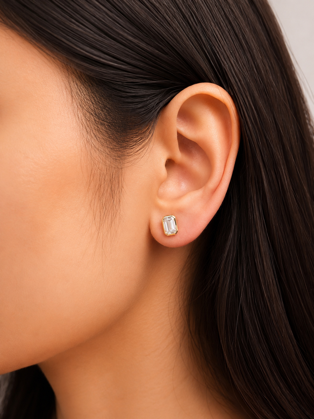 2.03Cttw Bezel Set Yellow Gold Emerald Shape Lab Diamond Earring