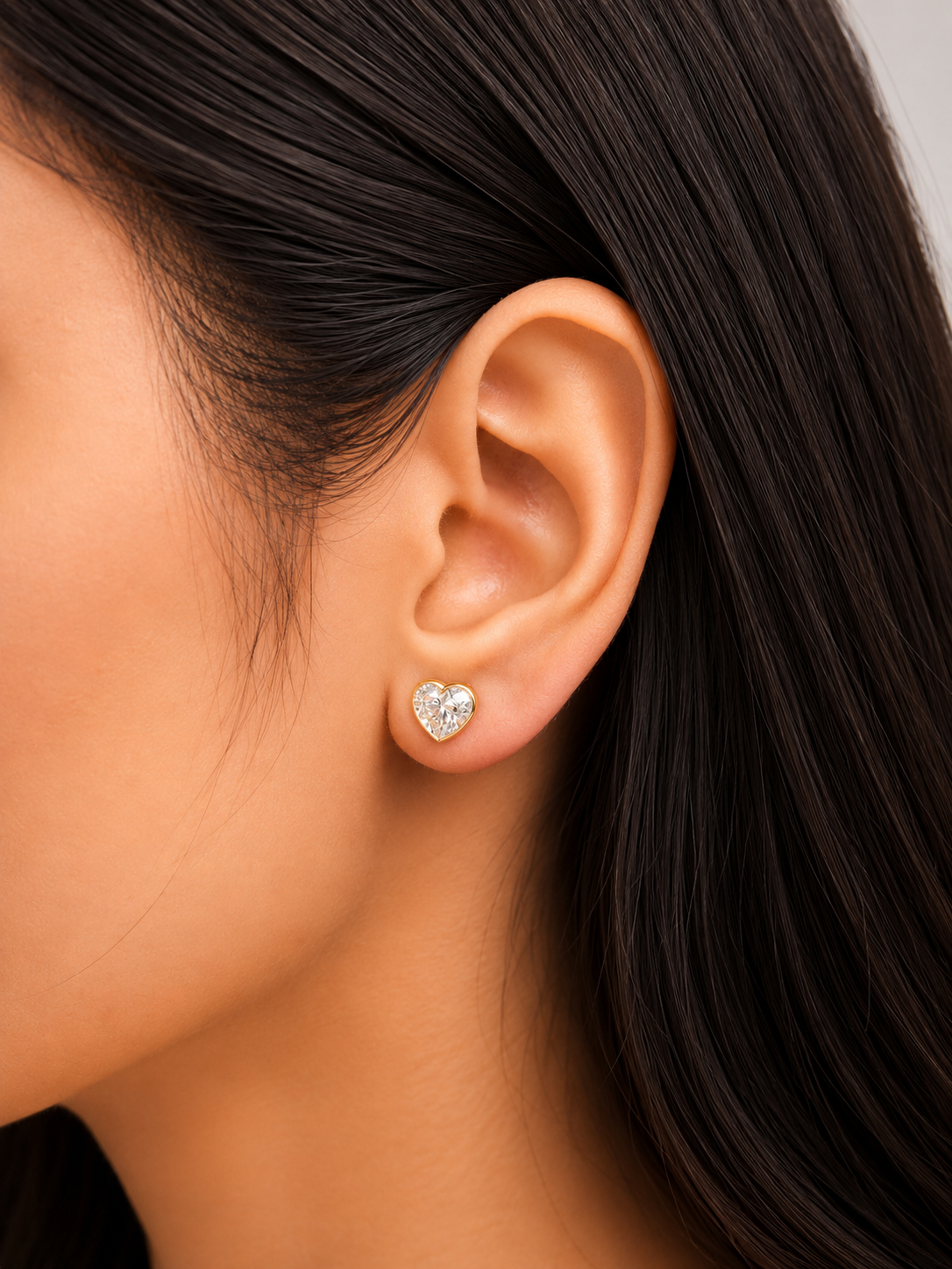 3.2Cttw Yellow Gold Bezel Set Heart Shape Lab Diamond Earring