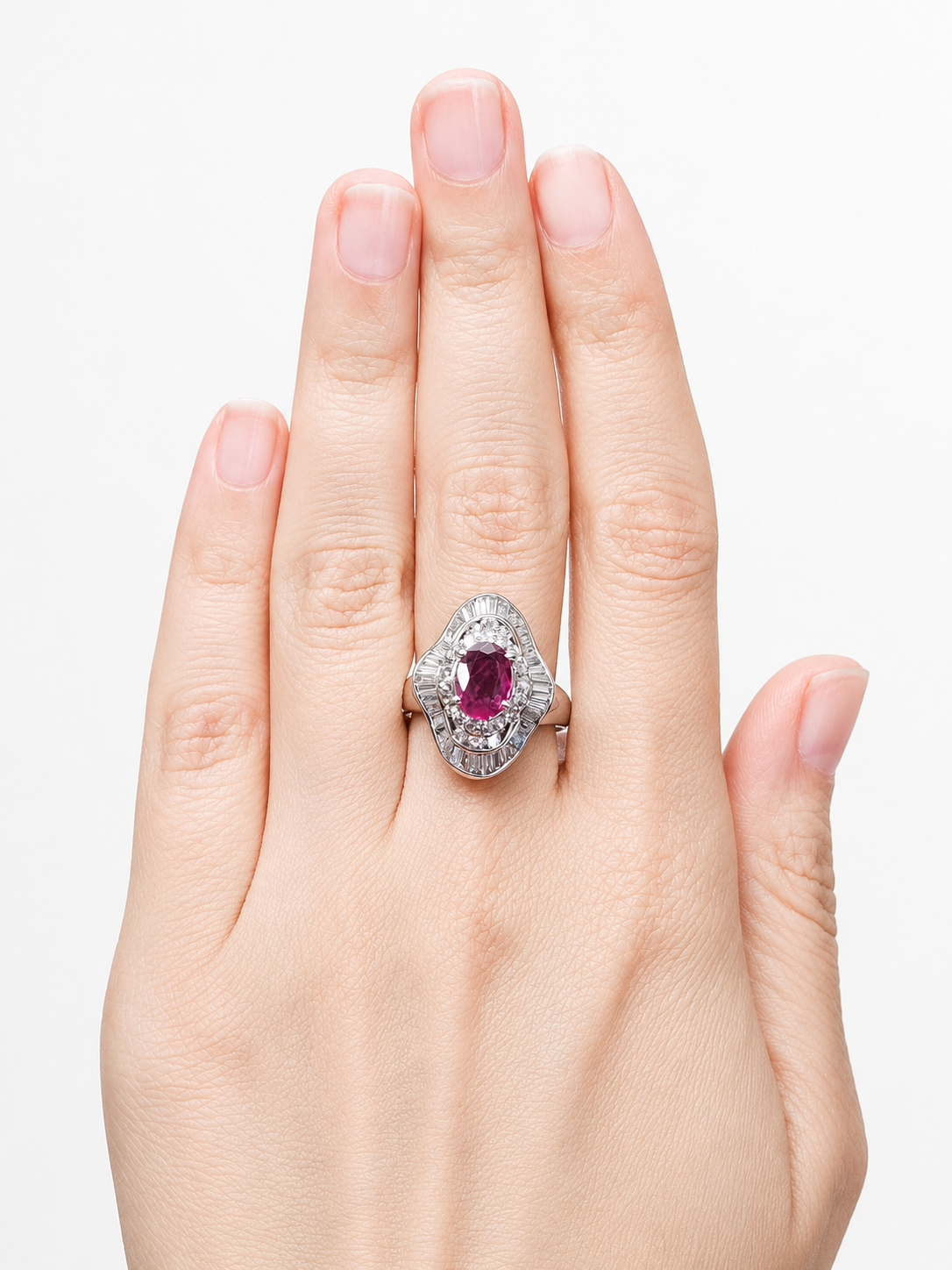 GIA Cerified Ruby Platinum with Natural Diamond Ring