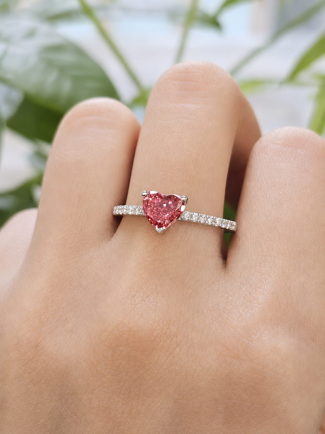 1.08ct White Gold Pink Heart Shape Lab Diamond Ring