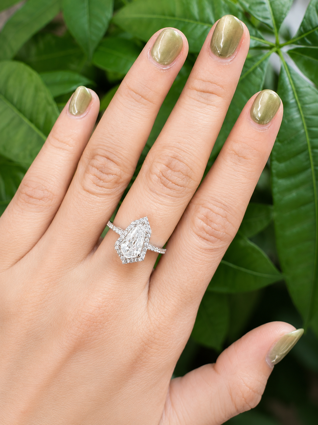 1.76ct White Gold Shield Shaped Lab Diamond Ring