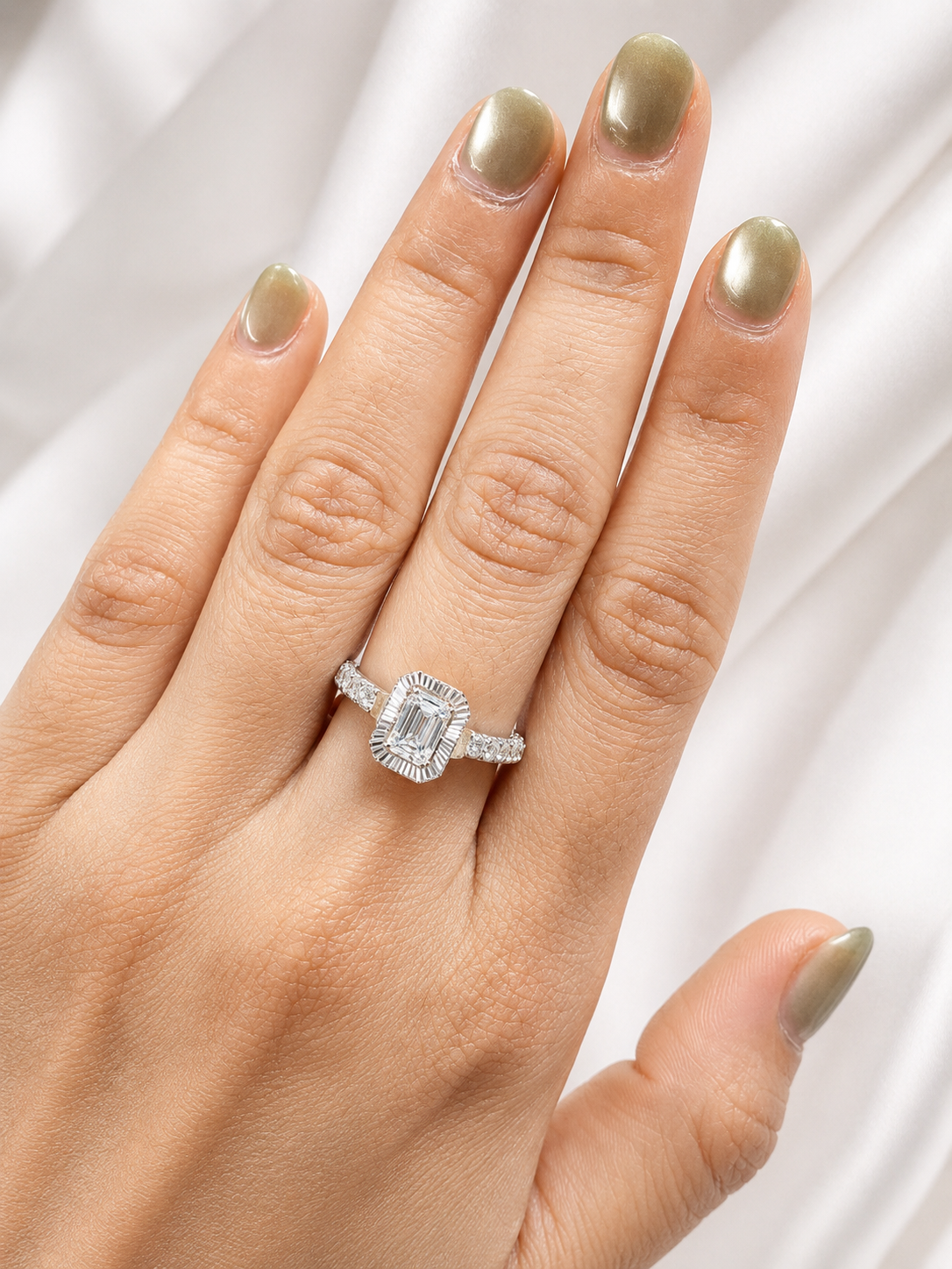 1.40ct White Gold & Yellow Gold Emerald Lab Diamond Ring
