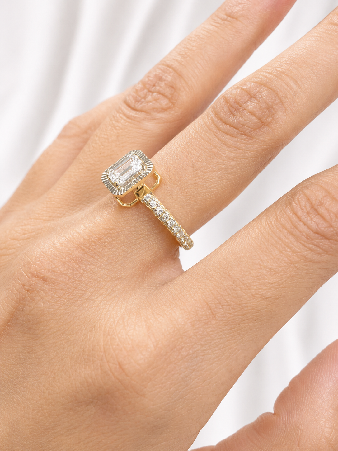 1.40ct White Gold & Yellow Gold Emerald Lab Diamond Ring