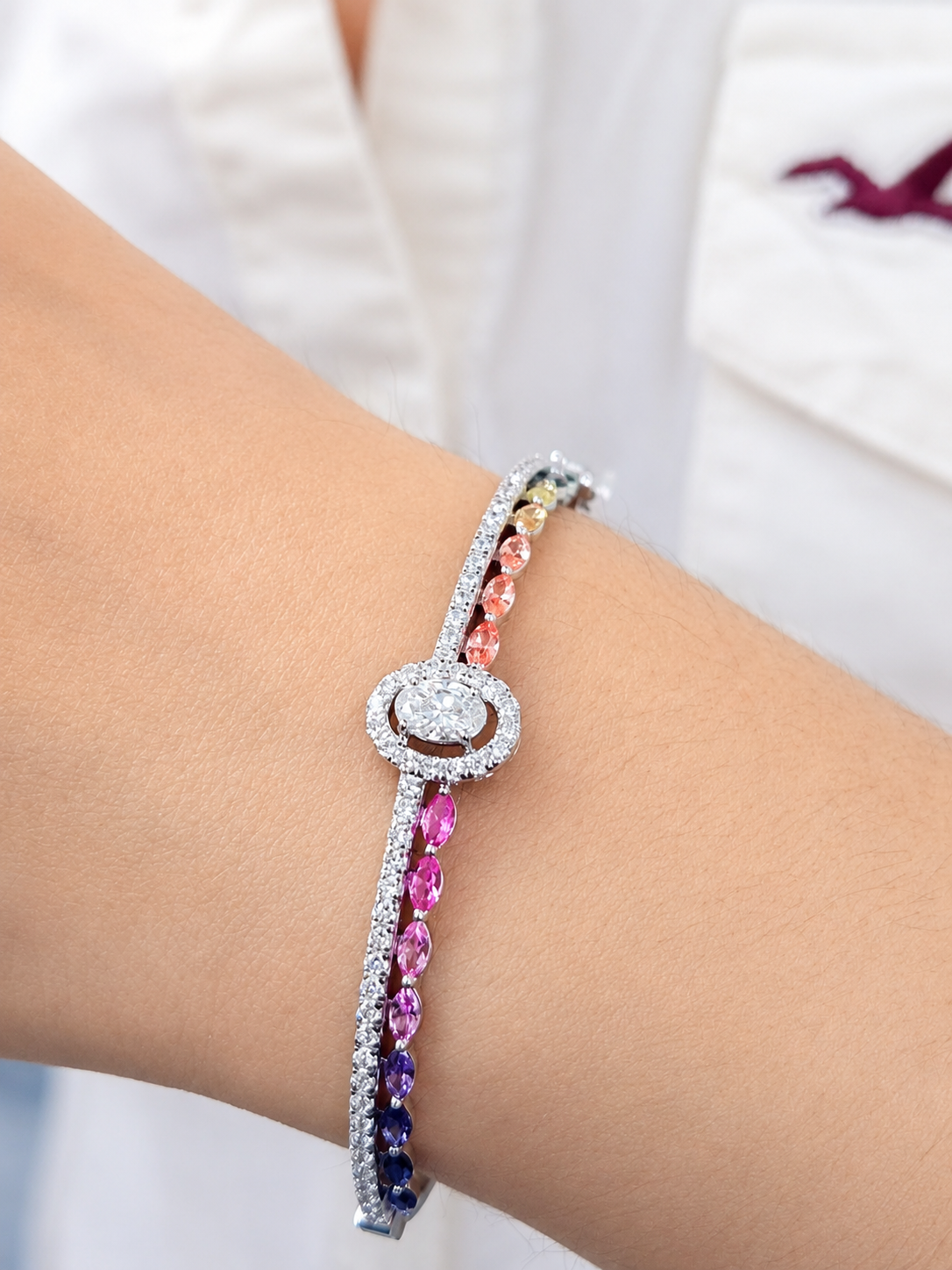 1.25ct White Gold Color Lab Diamond Bracelet Bangle