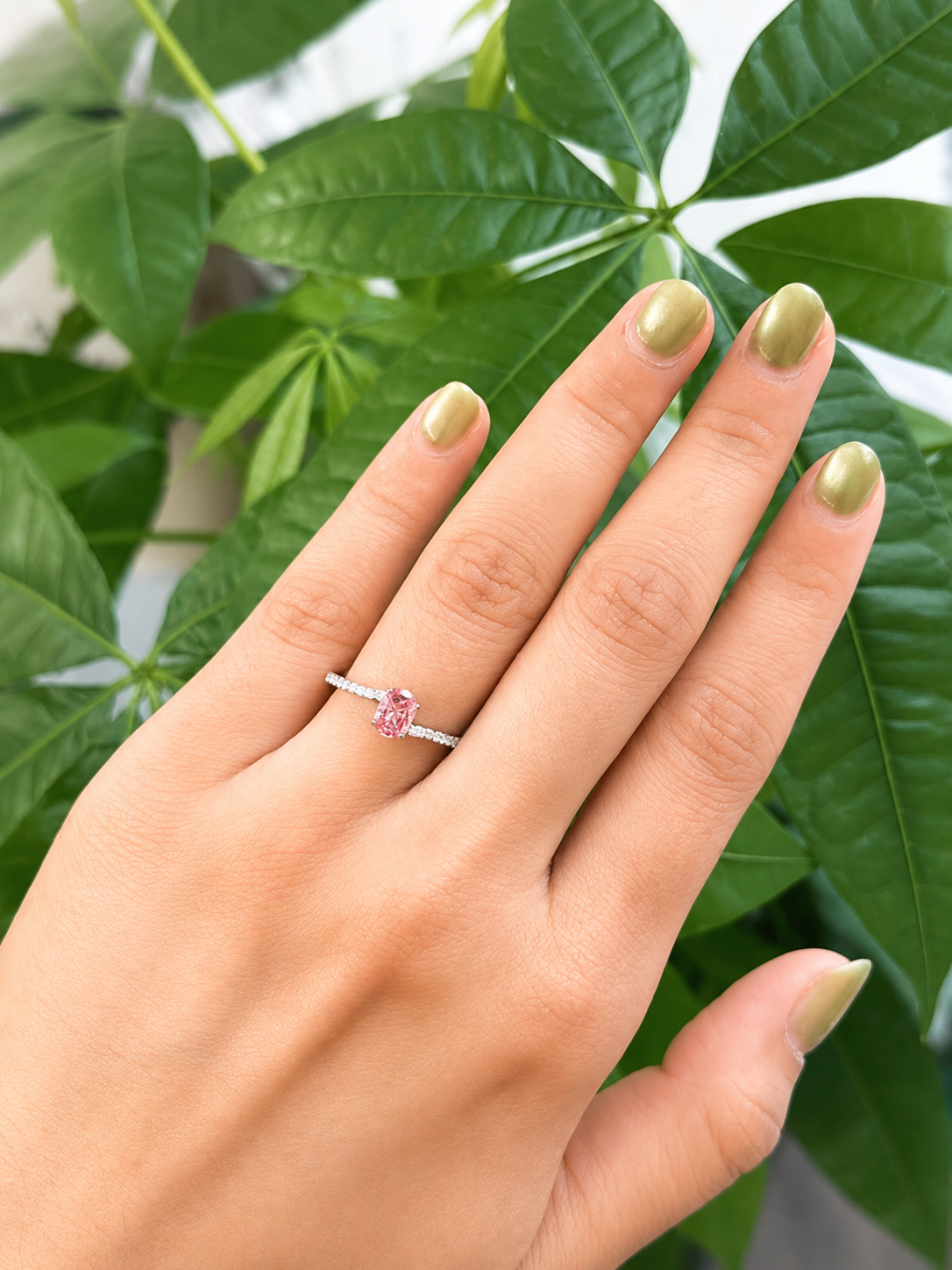 0.72ct White Gold Oval Pink Lab Diamond Ring