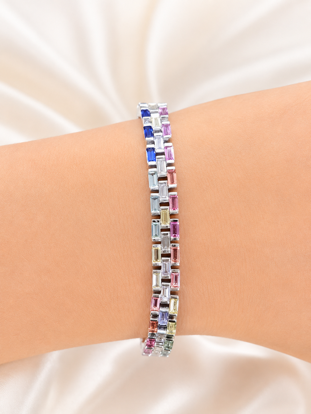 6.55Cttw Colored Bagutte Lab Diamond 7" Bracelet