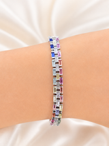 6.55Cttw Colored Bagutte Lab Diamond 7" Bracelet