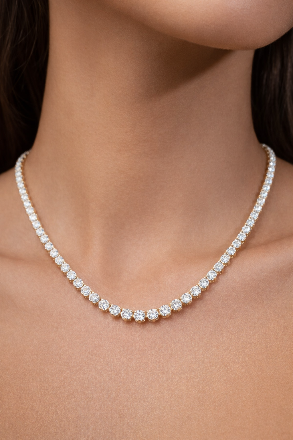 7.620cttw Yellow Gold Lab Diamond 17.15" Tennis Necklace