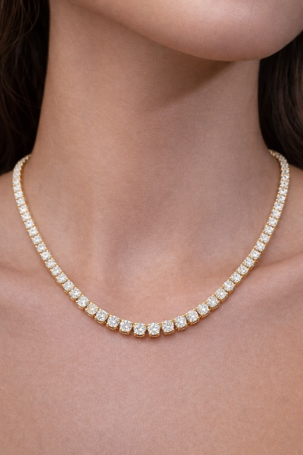 13.980cttw Yellow Gold Lab Diamond 17" Tennis Necklace