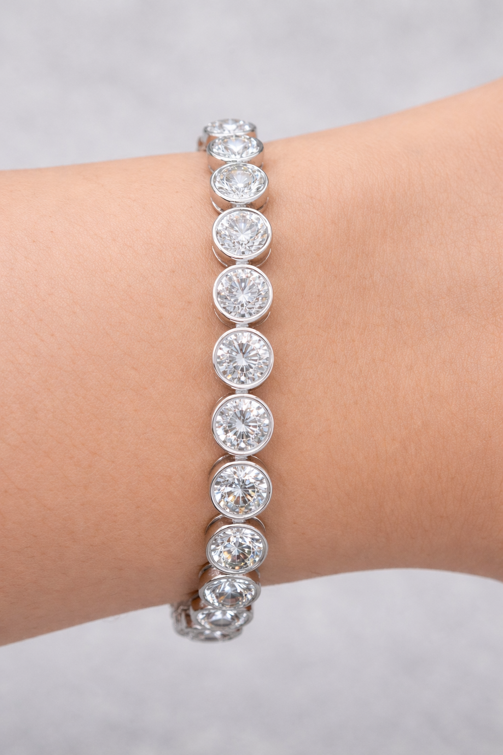 13.240cttw White Gold Bezel Set Lab Diamond 7" Tennis Bracelet