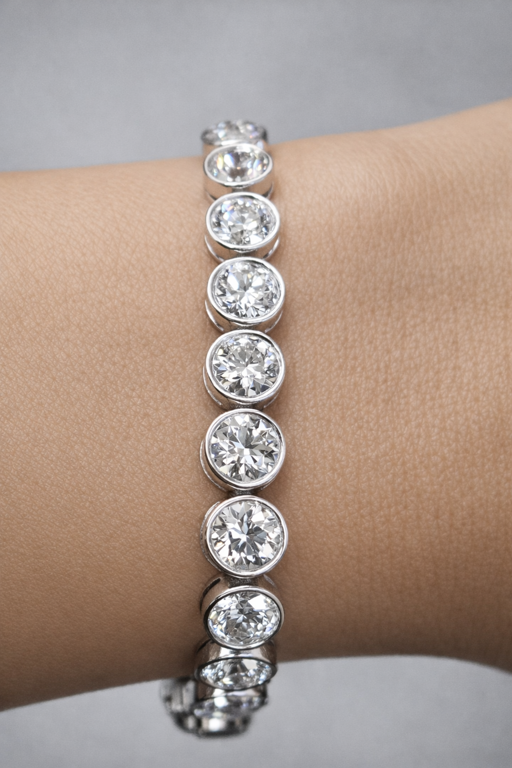 15cttw White Gold Bezel Set Lab Diamond 7" Tennis Bracelet