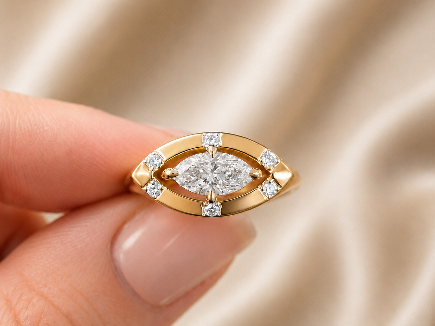 Custom - Made Marquise Lidia Ring 14K Yellow Gold