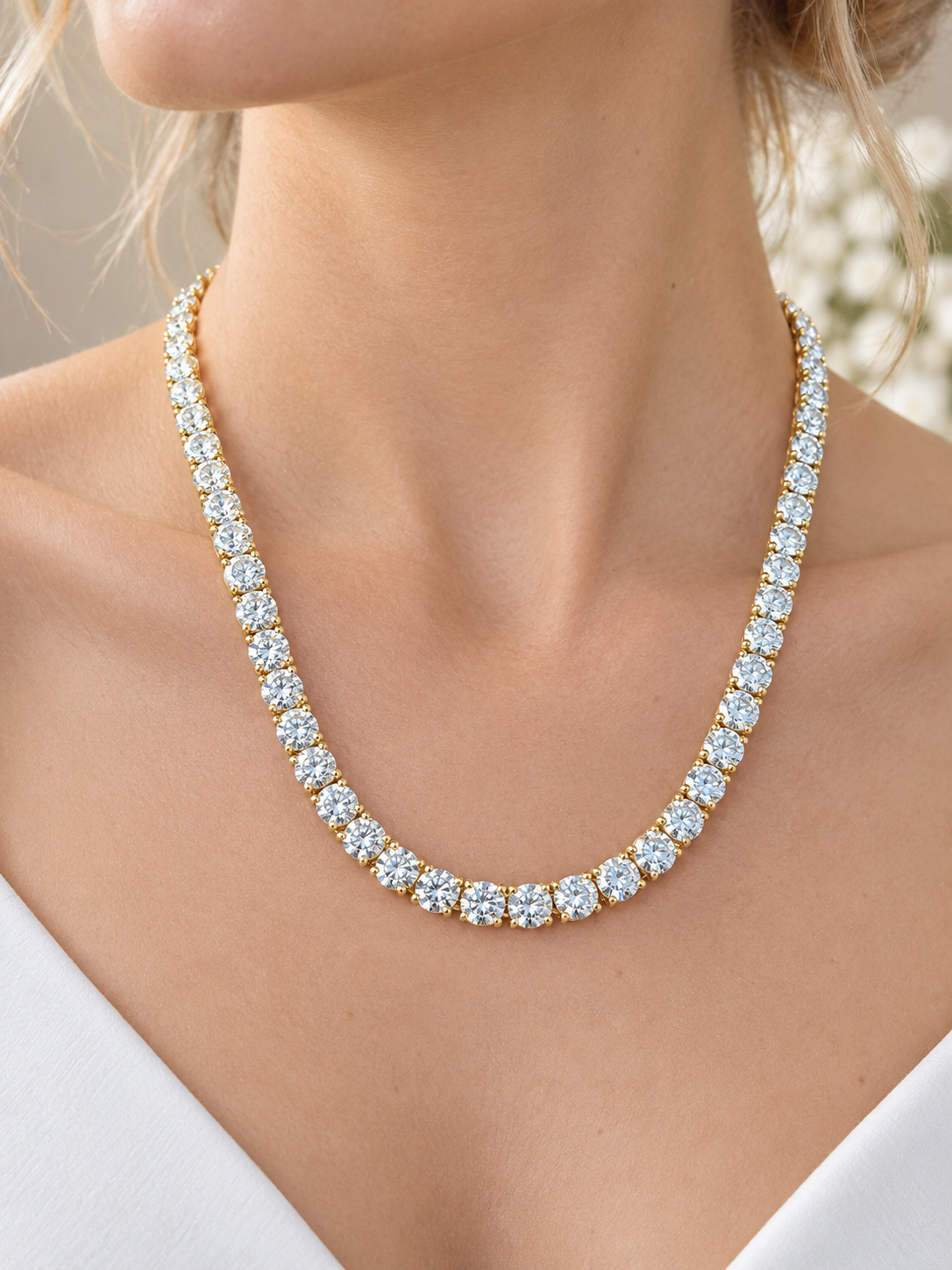 IGI Certified 21.30cttw Yellow Gold Lab Diamond 17" Tennis Necklace