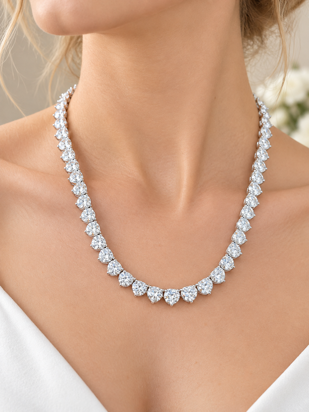 IGI Certified 21.64ct White Gold 3 Prongs Lab Diamond 17" Tennis Necklace