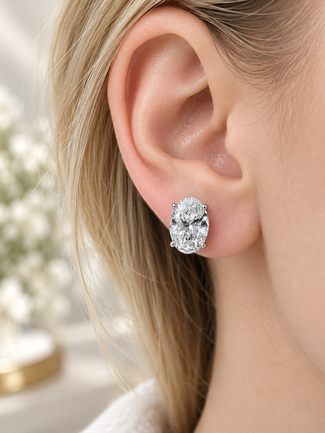 IGI Certified 3cttw White Gold Oval Lab Diamond Studs