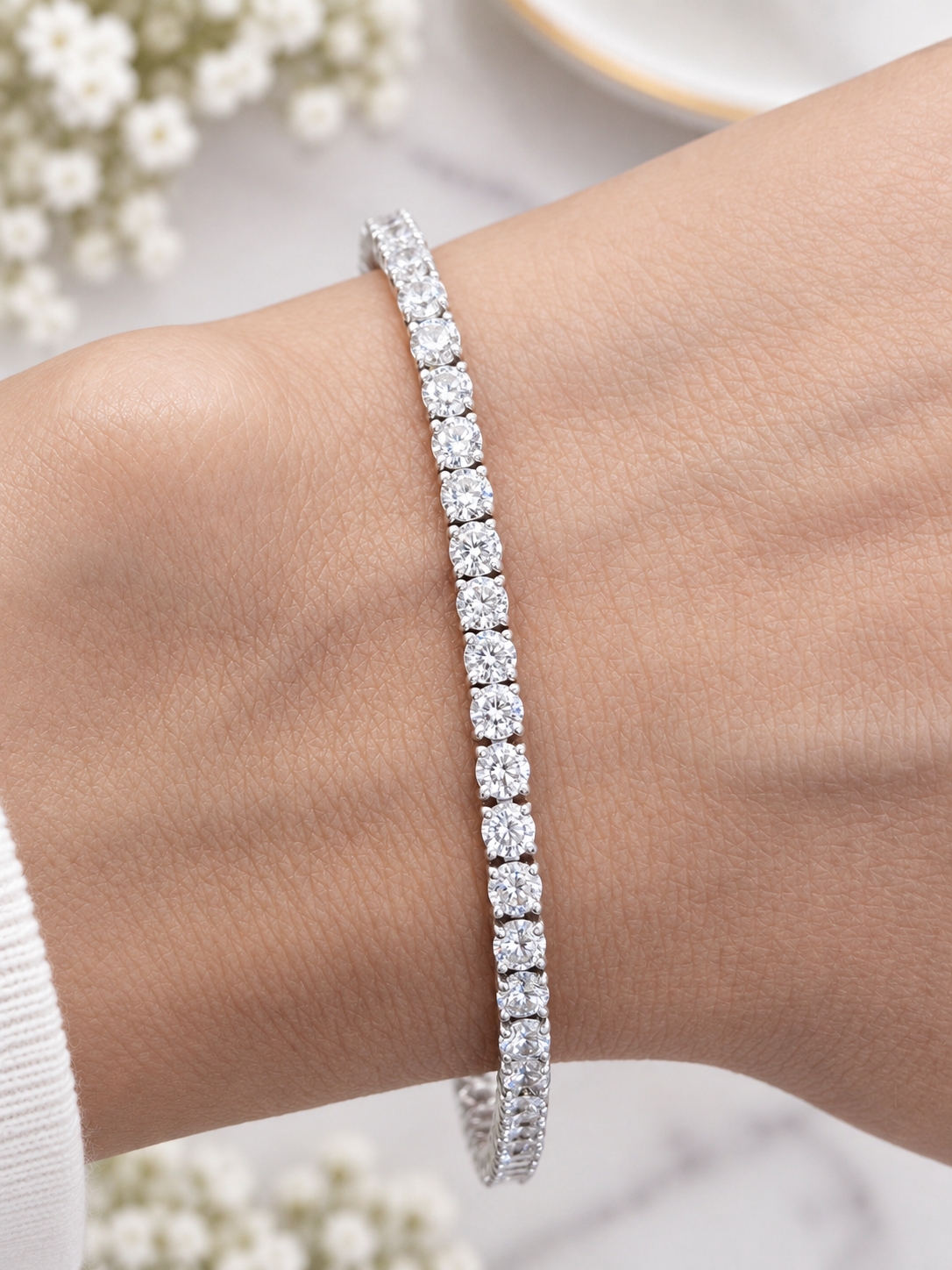 4.27cttw White Gold Lab Diamond 6.75" Tennis Bracelet