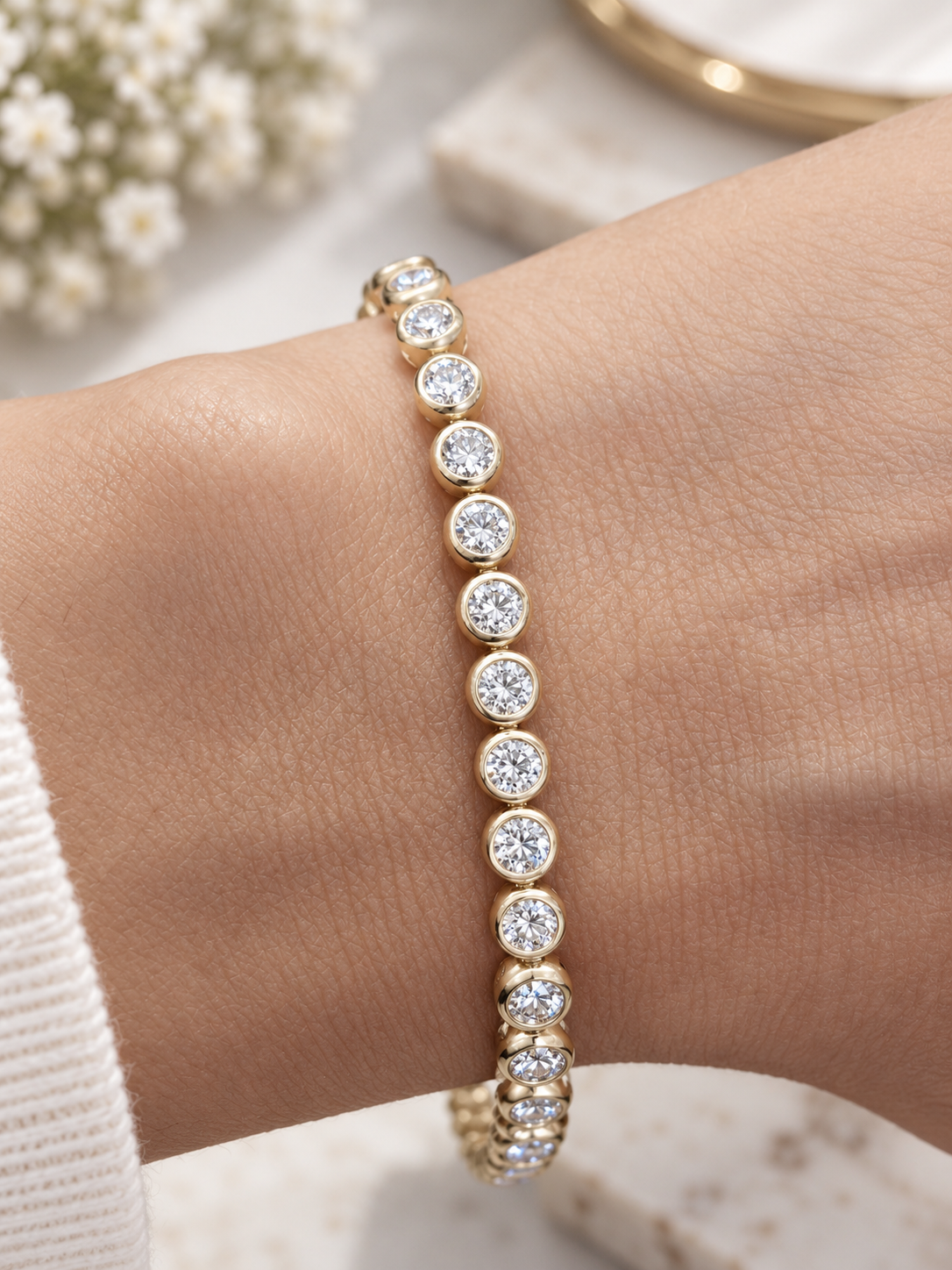 4cttw Yellow Gold Lab Diamond Bezel Set 7" Tennis Bracelet