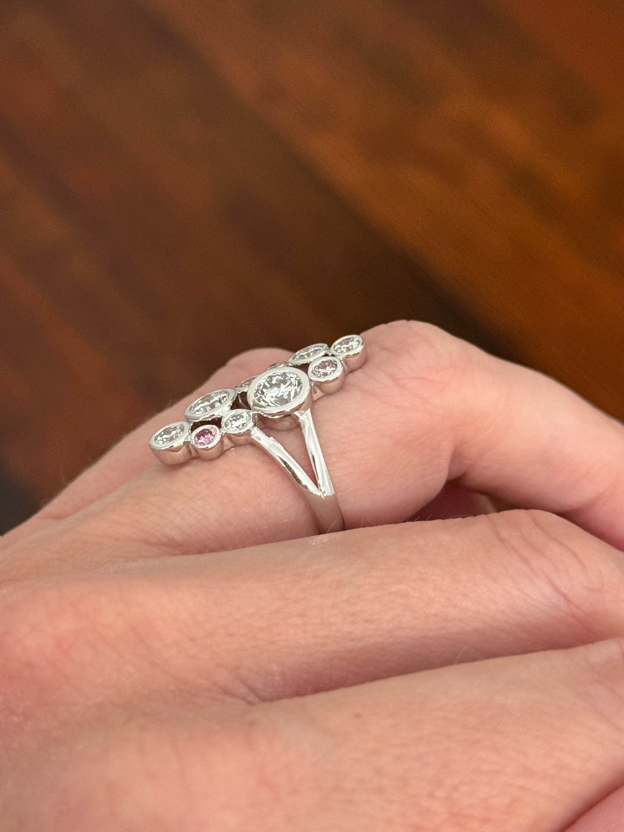 White gold pink and white lab diamond ring
