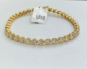 18k 6.56 CT Lab 7.15 inches Yellow 3 Prongs Tennis Bracelet