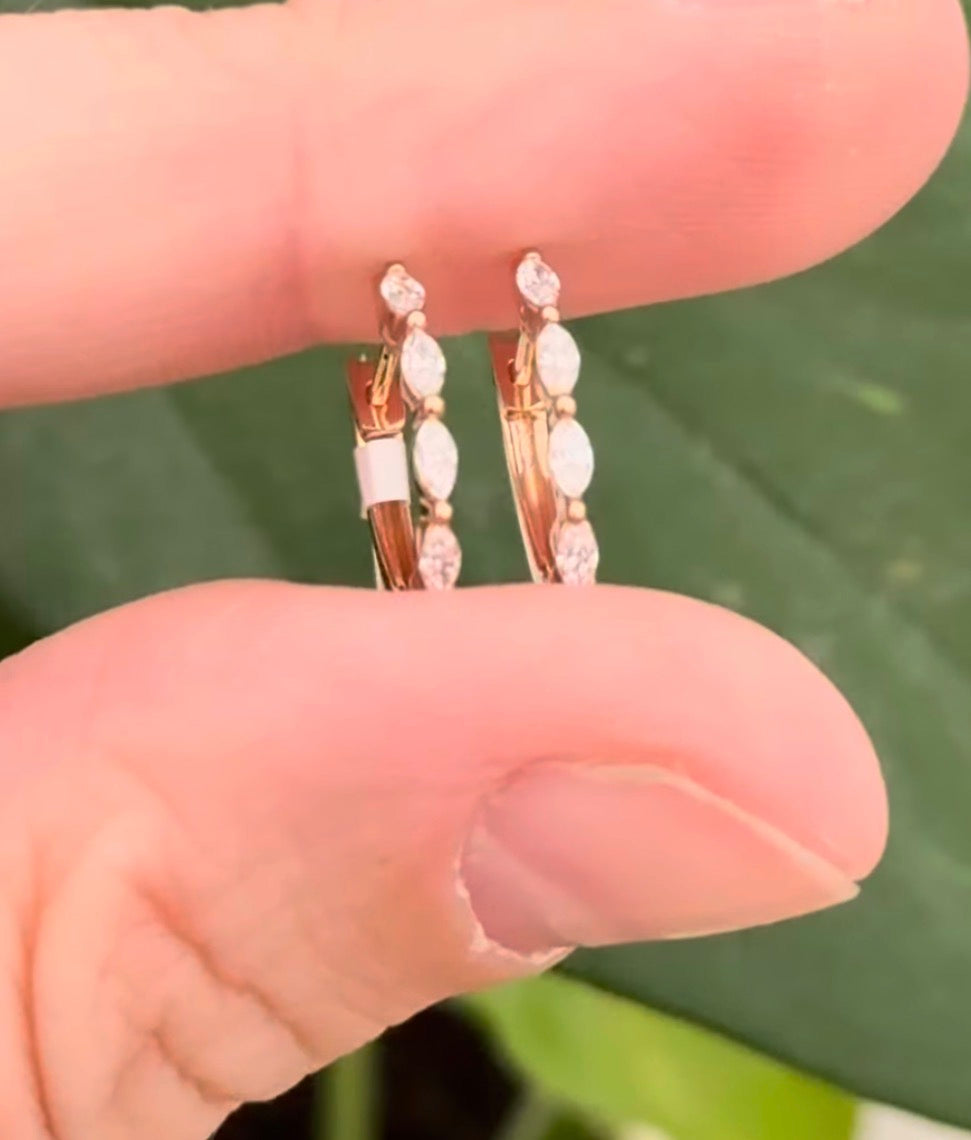 Rose gold 0.25ct marquise lab diamond oval hoop earrings